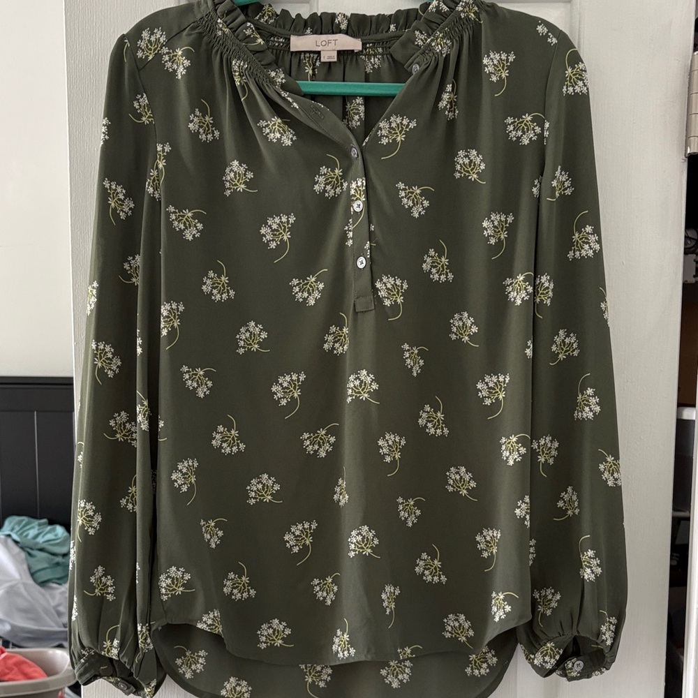 LOFT Olive Floral Blouse